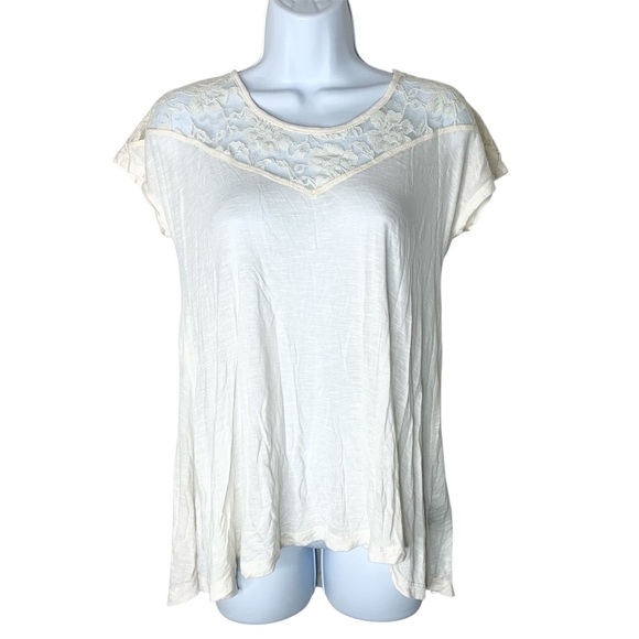 Aritzia Dilemma Lace T-Shirt Blouse Top Short sleeve Ivory Cream Flowy Size S - Picture 2 of 13